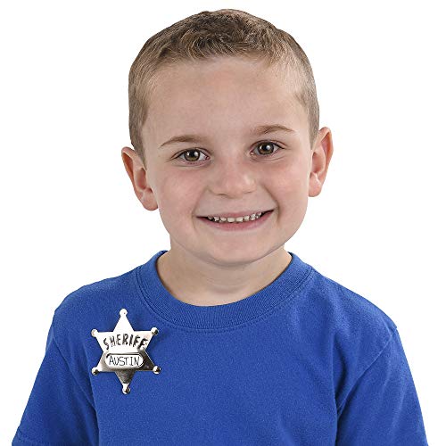 Metal Sheriff Badges - Silver Star Name Badges with Stickers for Personalized Names, Western Cowboy Dress Up Deputy's Badge Toys for Kids Birthday Party Favors, Giveaways & More